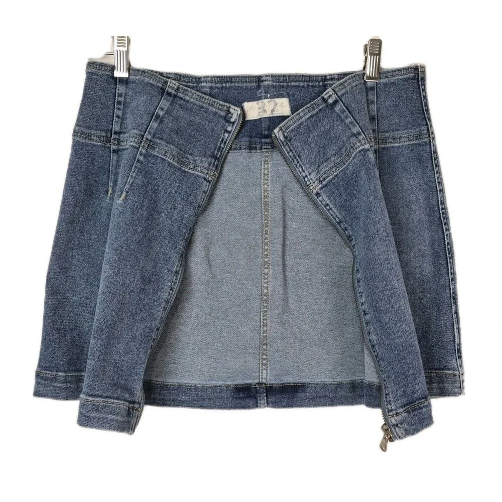 We the Free Zip Up Virgo Skirt 32 Short Denim Mini Skirt Casual Streetwear Y2K